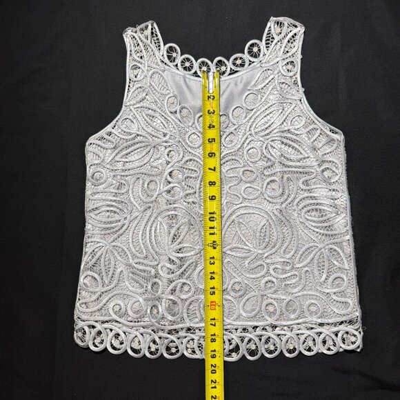 Satin Embroidered Over Mesh Jacket & Lined Sleeveless blouse. Large Silver - Picture 12 of 13